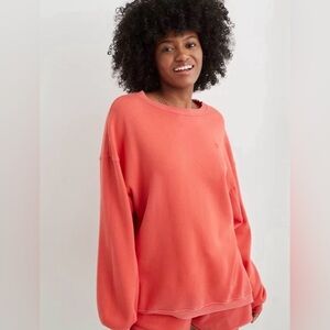 Aerie REAL Crew Sweatshirt Embroidered Heart Red Size Small